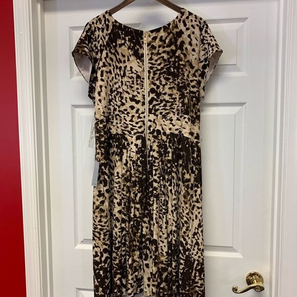 Eliza J Watercolor Leopard Belted Dress 16W NWT Mob Wife Chic - Picture 6 of 8